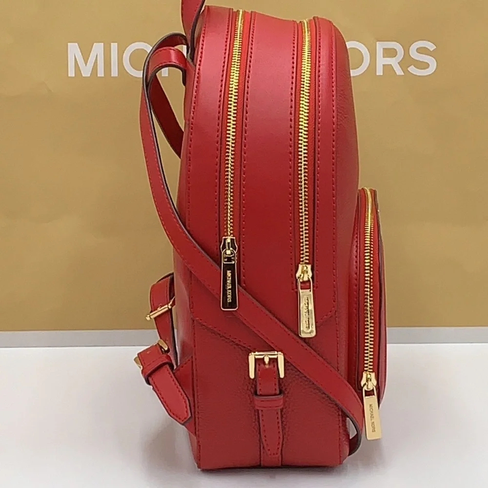 Michael Kors Jaycee Medium Pebbled Leather Backpack Bright Red NWT